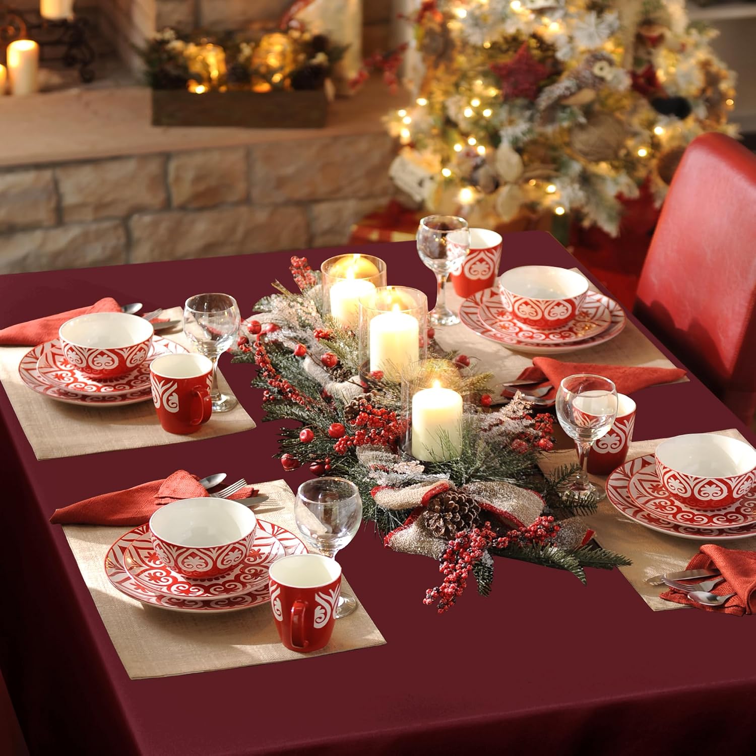 Detalle de sancua 54 x 54-Inch Burgundy Square Tablecloth, Washable Polyester
