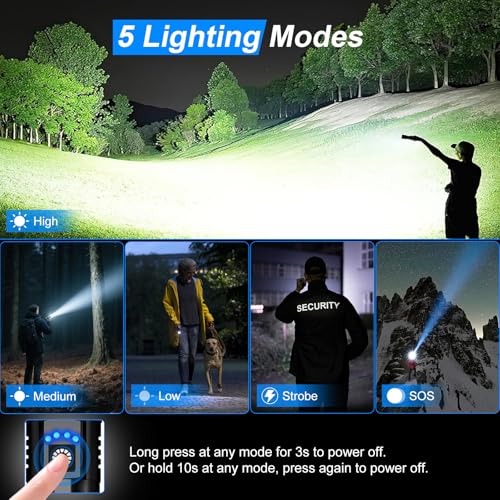 Detalle de Beizkna Torches LED Super Bright USB Rechargeable 50000L — Tactical 1200m Beam, 5 Modes