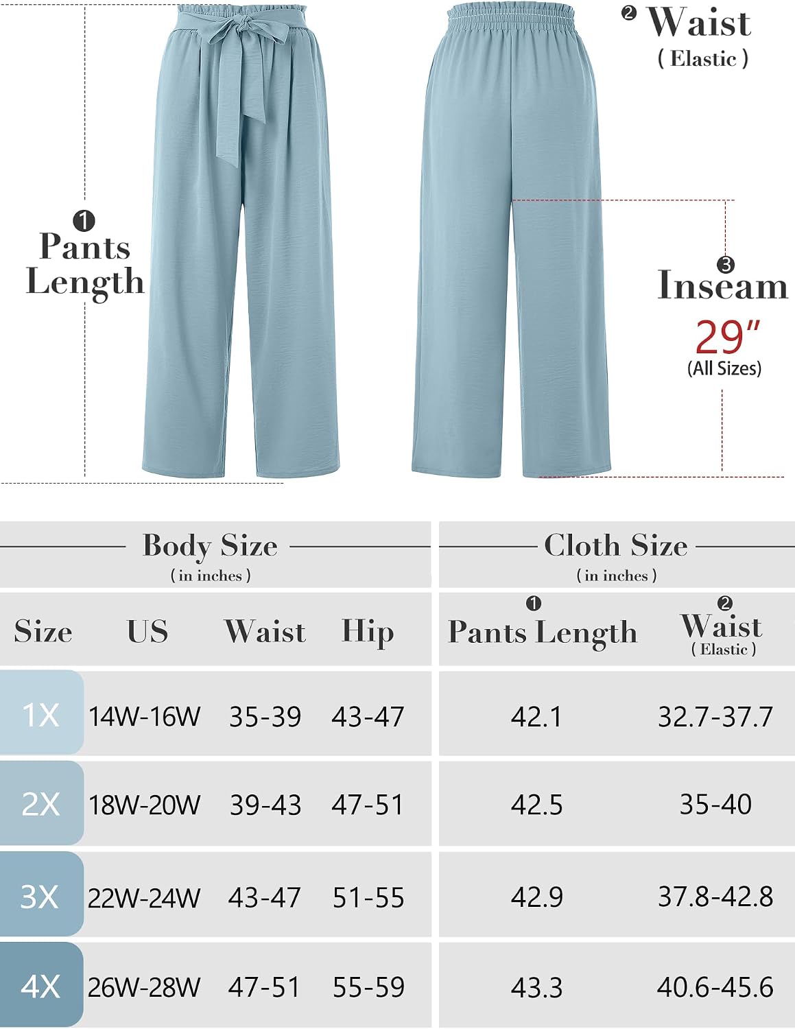 Detalle de AusLook Plus-Size Wide-Leg Palazzo Pants with High Waist, Tie and Pockets