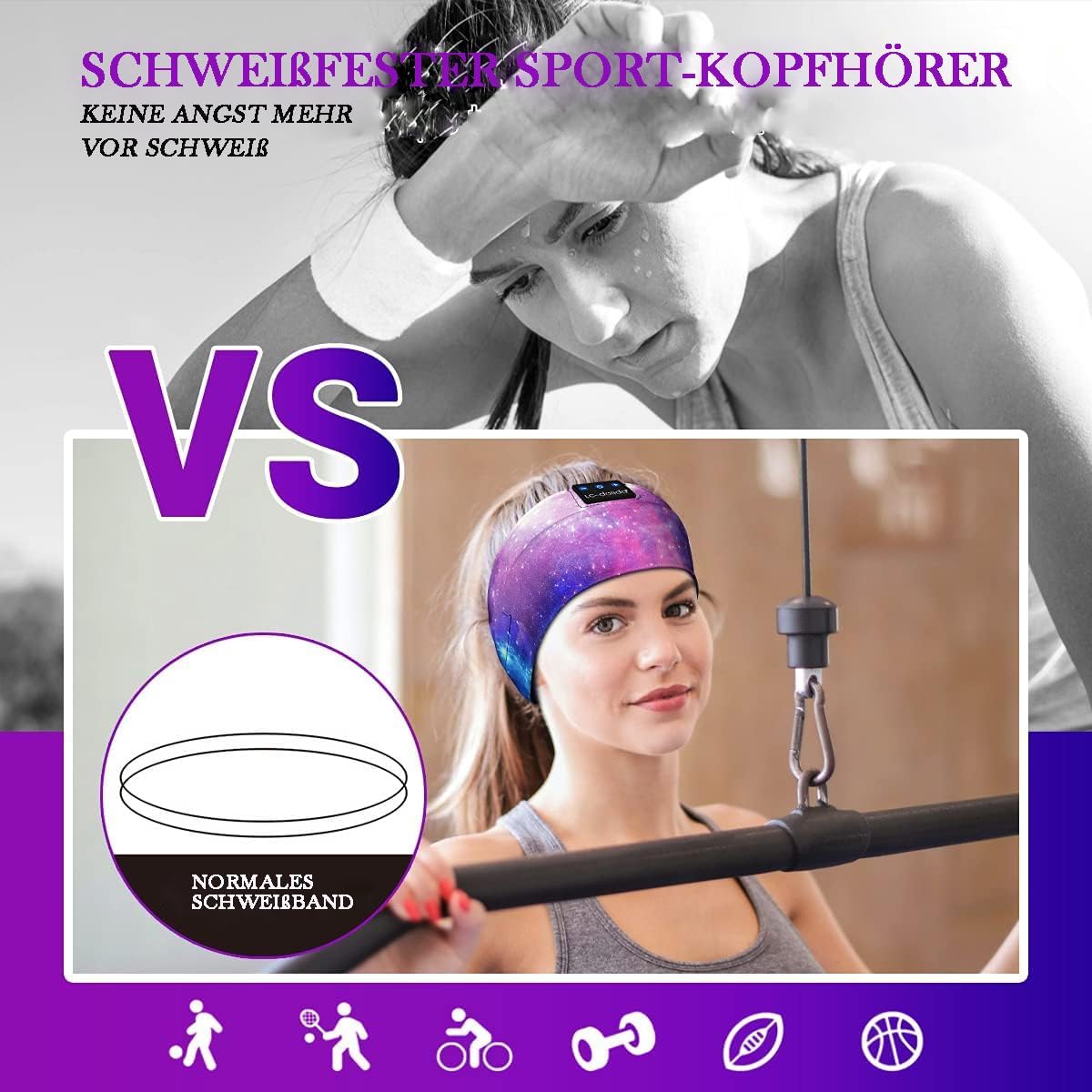 Detalle de LC-dolida Schlafkopfhörer Bluetooth 5.4 Headband mit Schlafmaske – All-in-One für Schlaf, Sport und Reisen