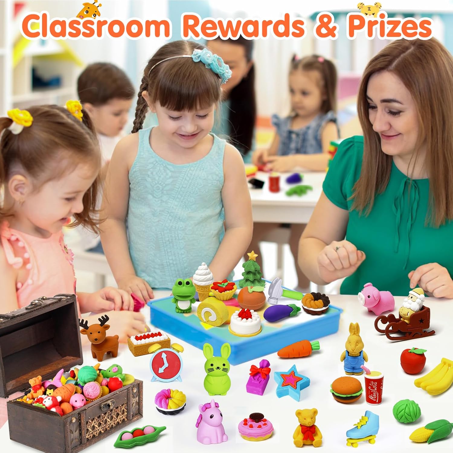 Thumbnail 2 de Moosia 120 Pack Animal Pencil Erasers for Kids: 3D Puzzle Take Apart Desk Pets & Party Favors
