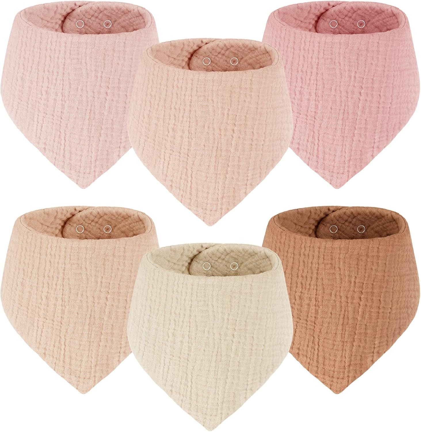 Yukkidds Baby Bibs 100% Muslin Cotton Dribble Bibs – 6 Pack (Pink & Khaki) for 0–36 Months