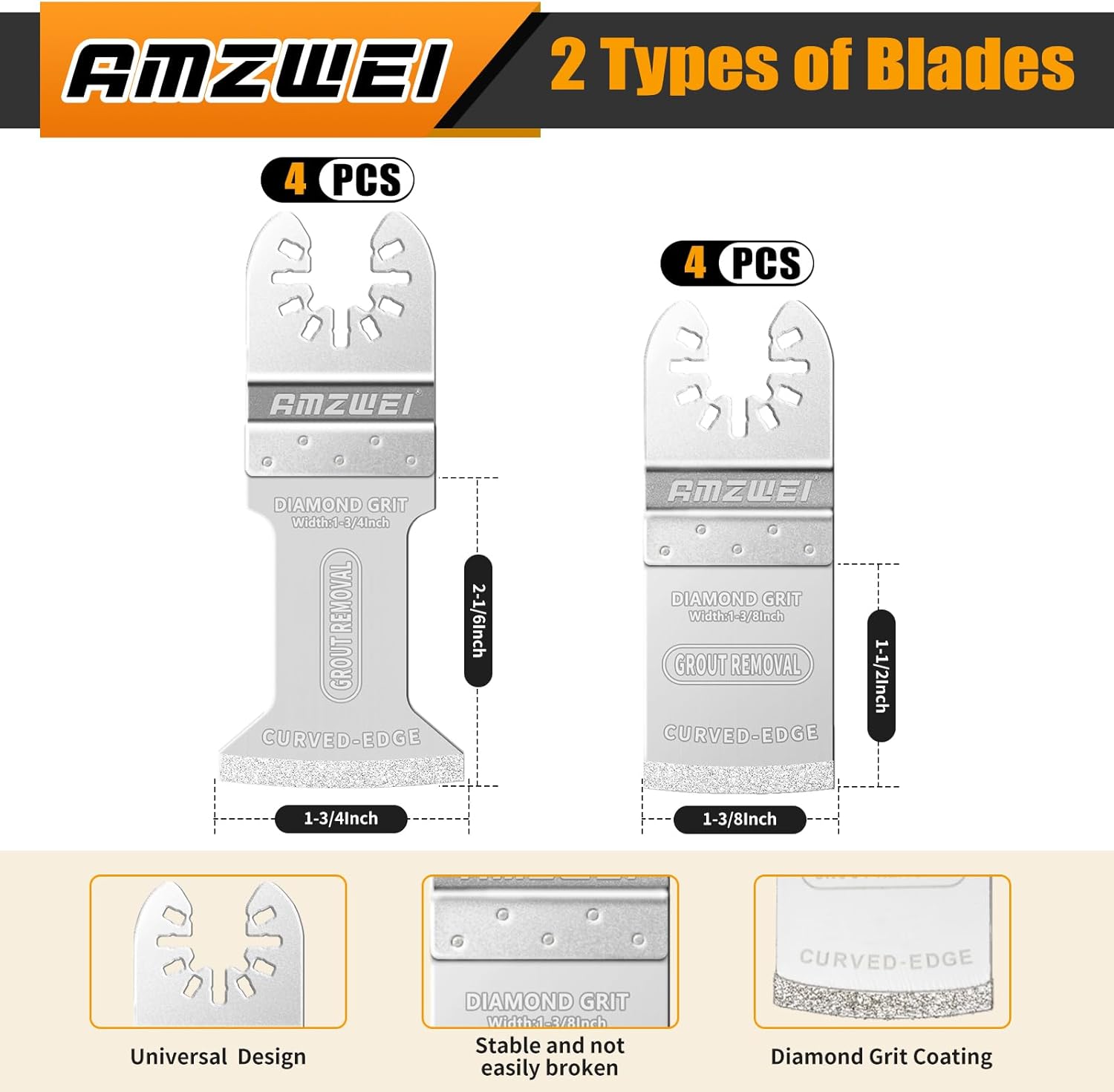 Detalle 2 de 8PCS Diamond Oscillating Multitool Blades for Grout Removal and Mortar Cutting (Universal fit for Dewalt, Milwaukee, Ryobi, Rockwell & Fein)