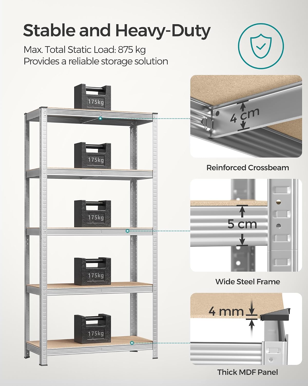 Thumbnail 3 de SONGMICS 5-Tier Heavy-Duty Shelving Units (Set of 2) – Boltless Steel Shelves for Garage and Shed