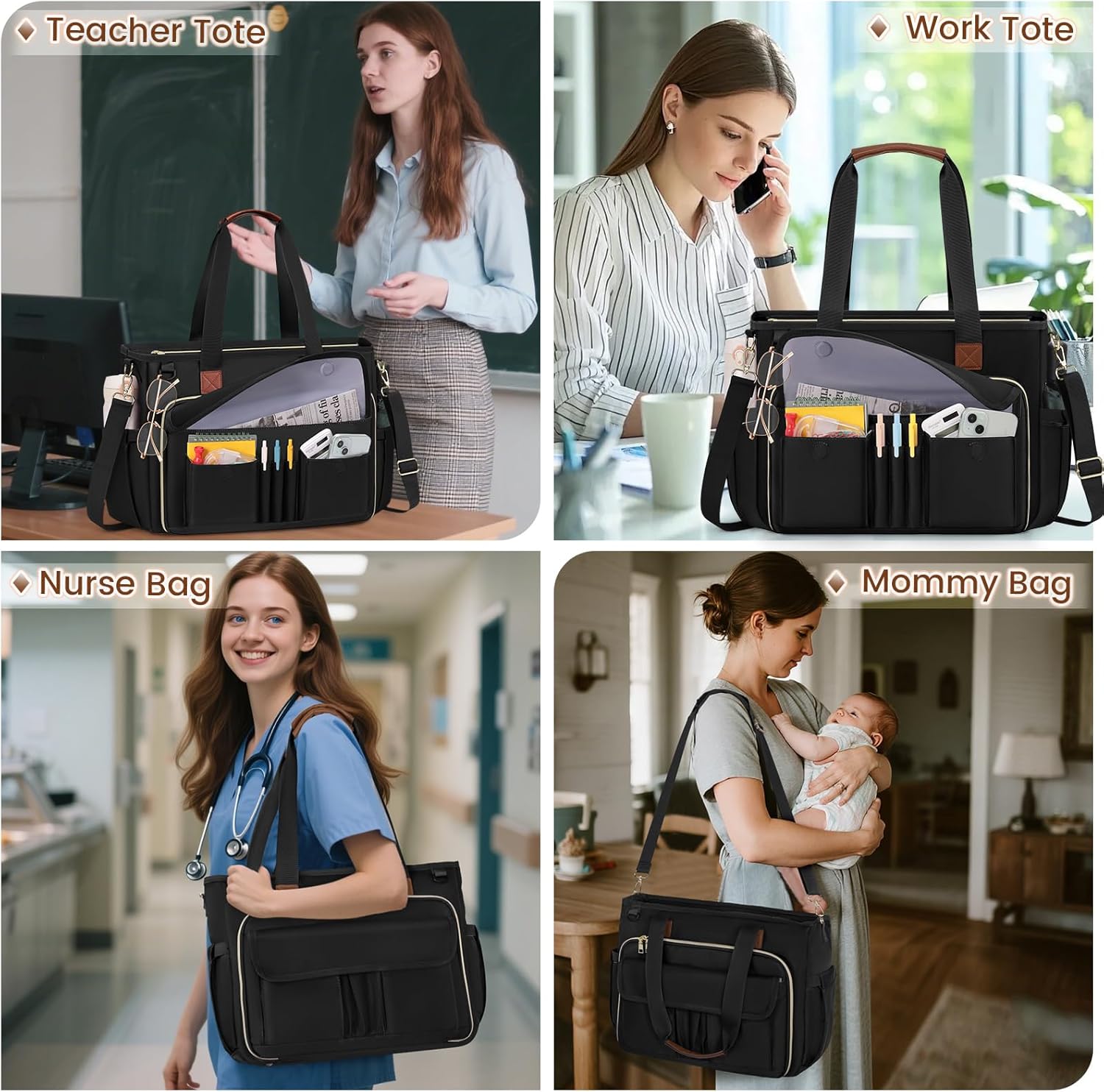 Detalle 2 de RAINSMORE Laptop Tote Bag for Women 15.6" – Insulated Pocket, Luggage Strap & Ample Organisers