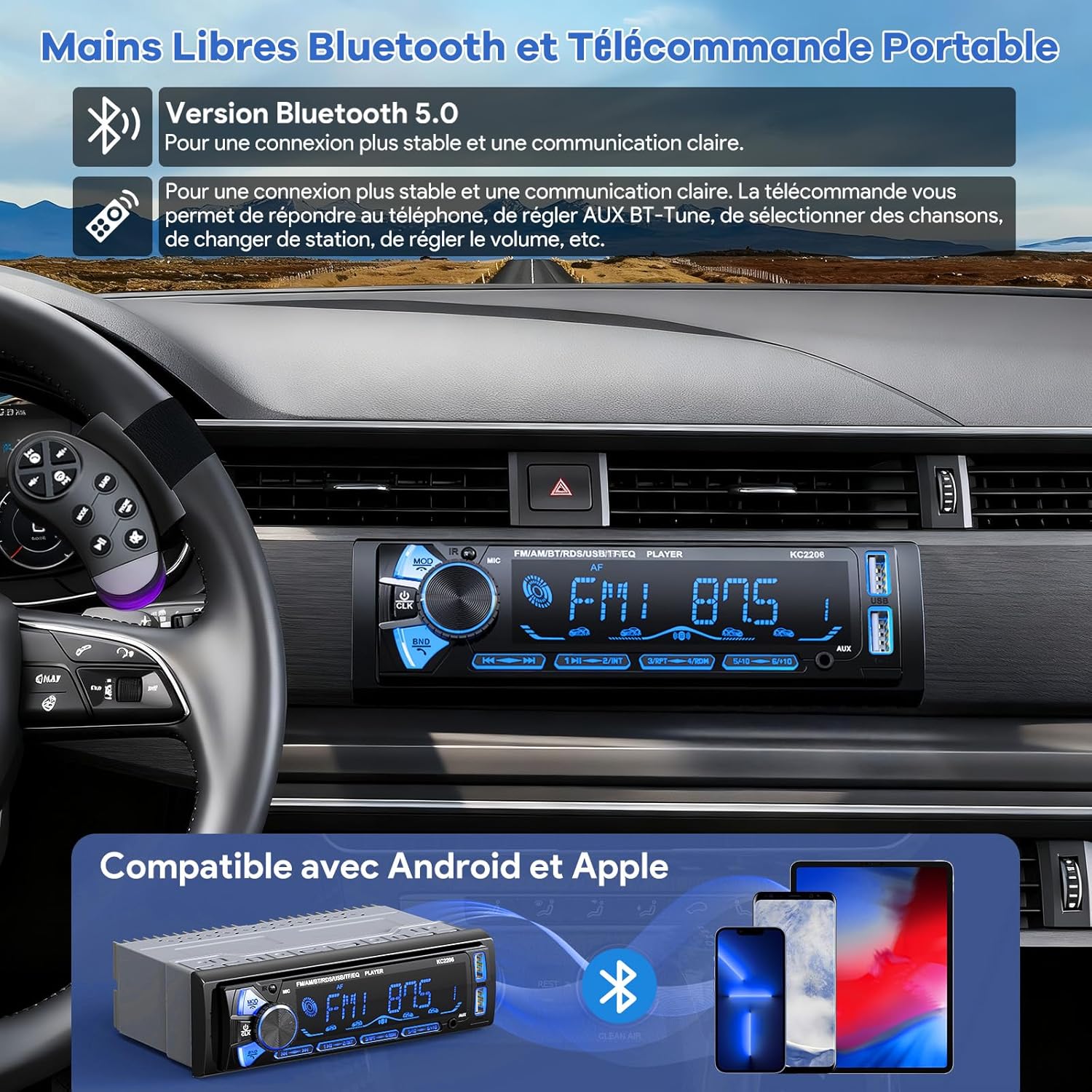 Thumbnail 4 de RDS Autoradio Bluetooth con Frontale Rimovibile per Auto 1 DIN 4x65W – Wistrue