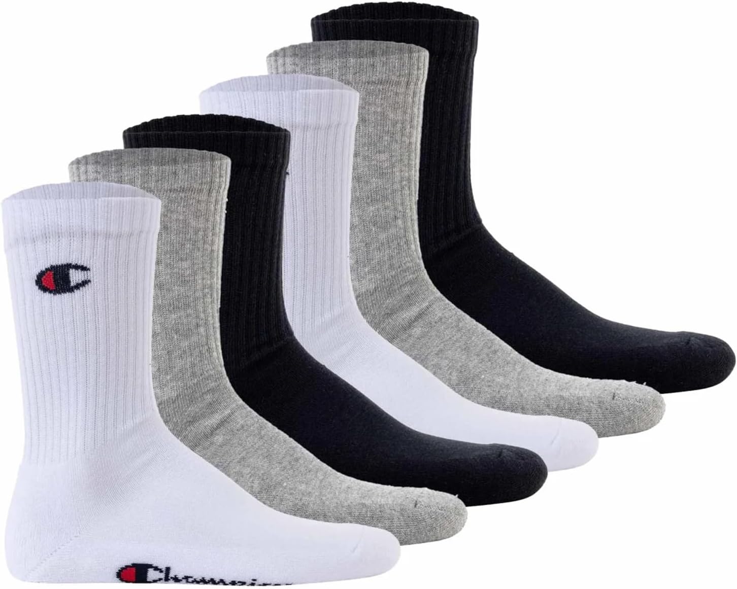 Detalle de Champion Logo Socks 6 Pairs – Cotton Crew Length, Ribbed