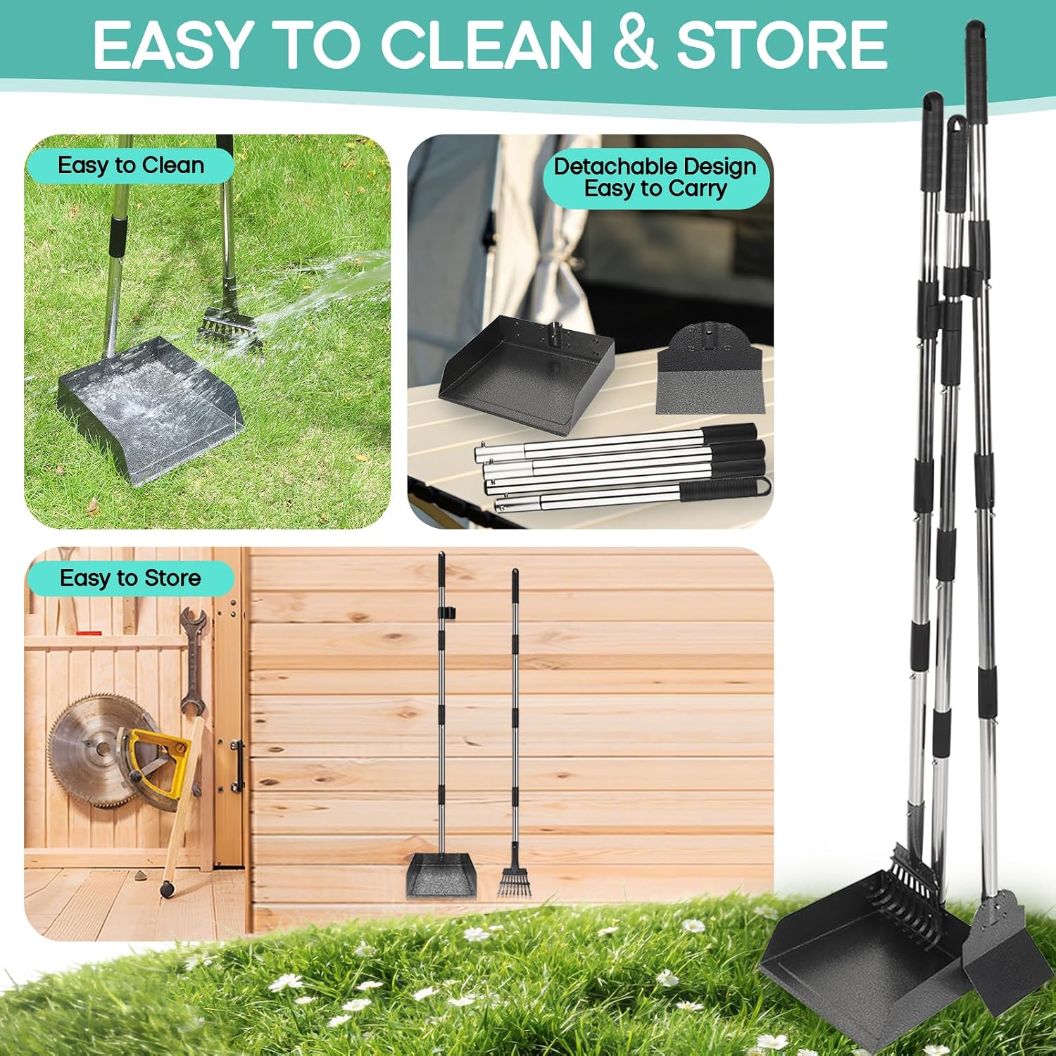 Detalle de Bamda Pooper Scooper with Extra Long Adjustable Handle and Large Tray for Dogs of All Sizes