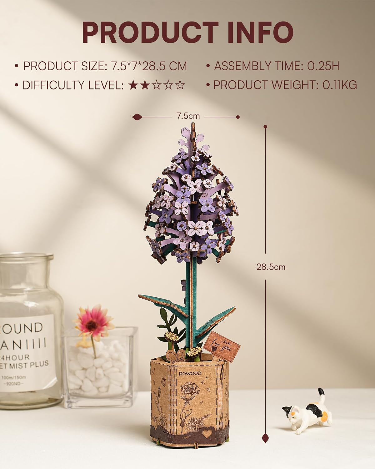 Detalle 2 de rowood 3D Wooden Flower DIY Puzzle Kit – Assemble an Artificial Flower Bouquet for Home Décor & Valentine Gifts