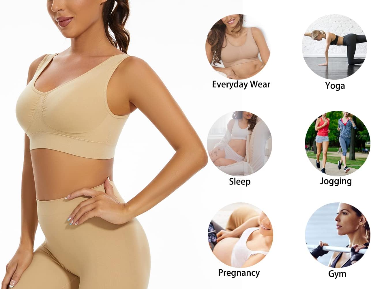 Thumbnail 4 de Lemef 3-Pack Seamless Wirefree Yoga Sports Bra with Removable Pads for Women