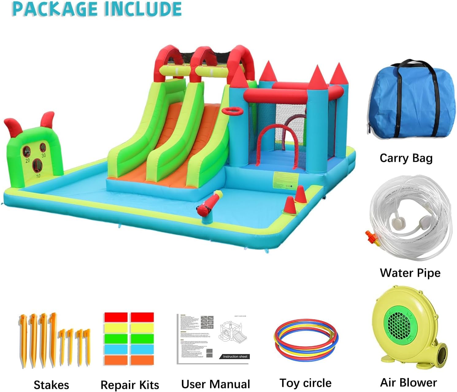Detalle de JOOLOOG Inflatable Water Slide Park 18x15FT Mega Water Park