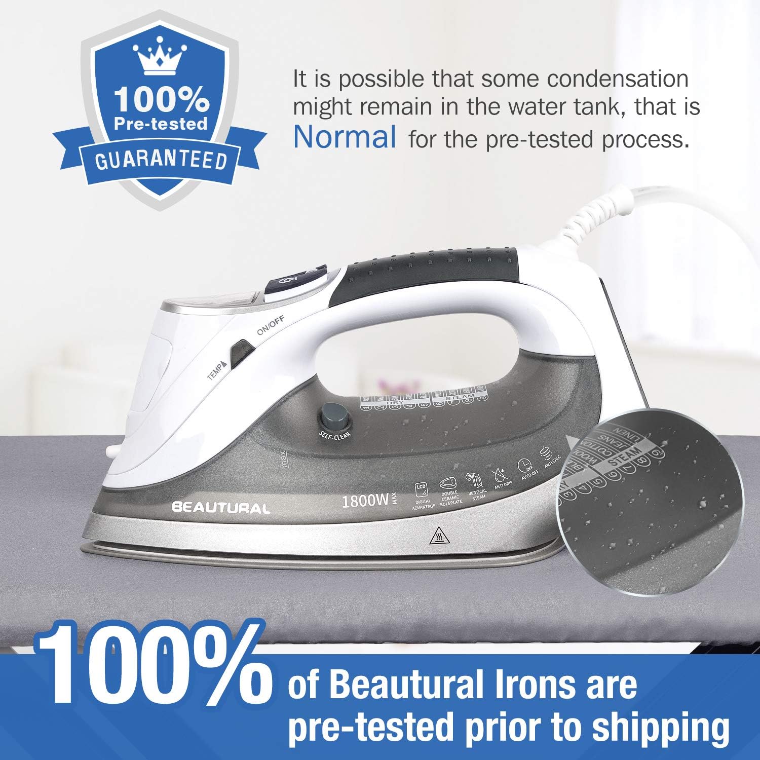Detalle de BEAUTURAL 724NA-0001 Steam Iron with LCD, 9 Presets and Ceramic Soleplate