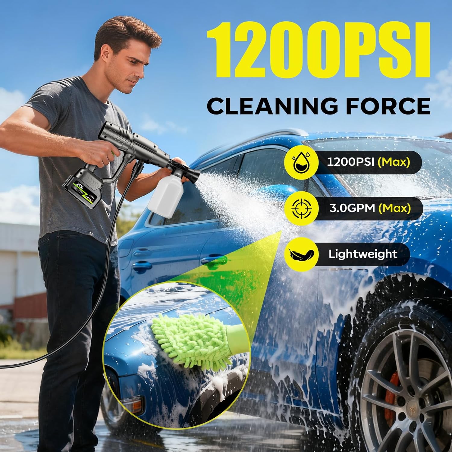 Detalle de YKYI YKYI-CPW8099 Cordless Pressure Washer, 1200 PSI, 30 Levels