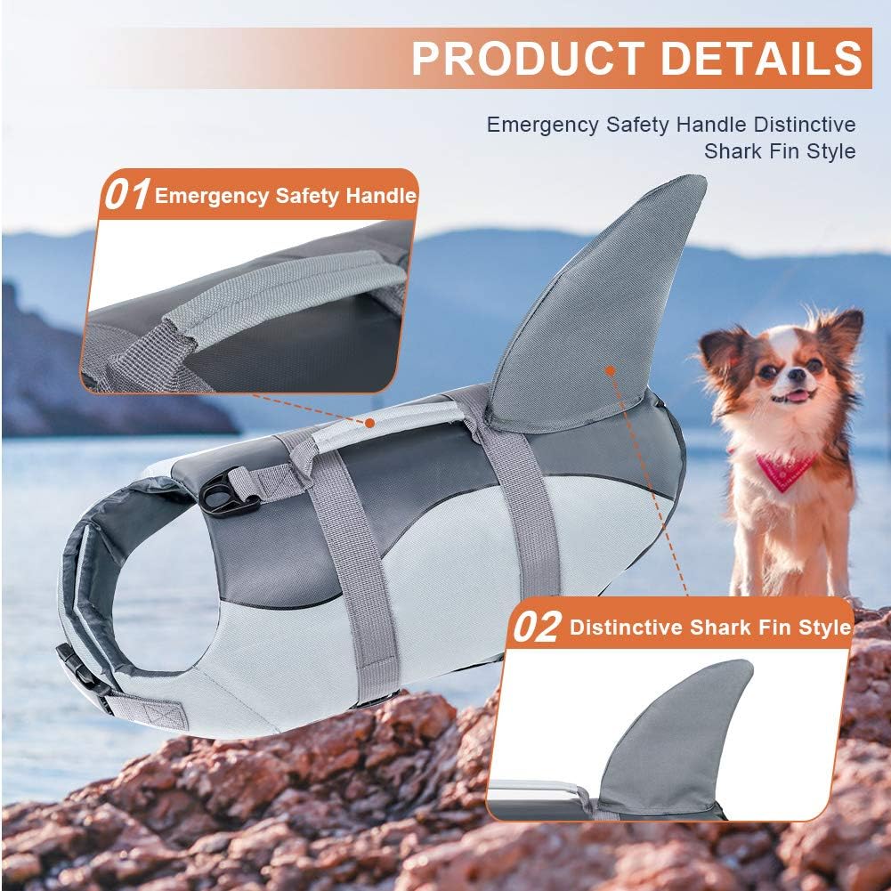 Detalle de EMUST Shark Life Jacket for Dogs – Adjustable Ripstop Vest with Rescue Handle