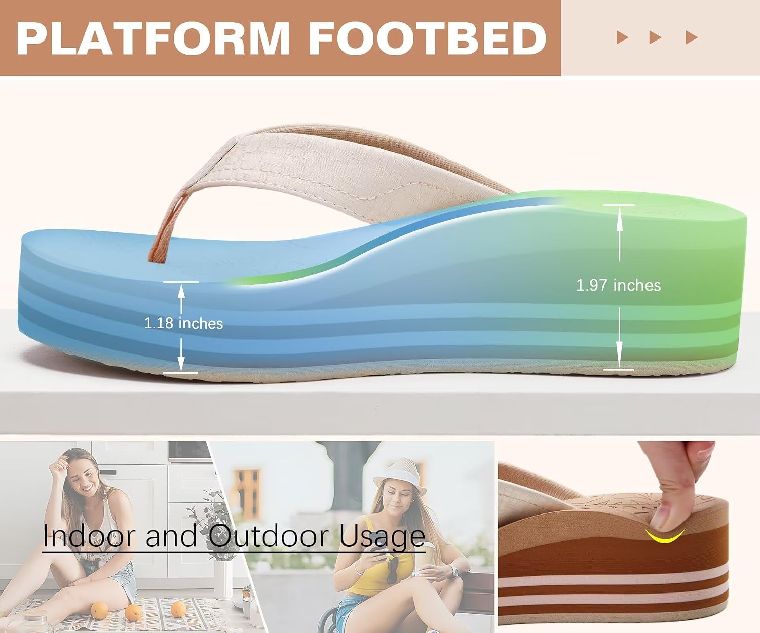 Thumbnail 4 de ONCAI Women's Platform Wedge Flip Flops: Comfortable, Dressy Flatforms for Summer