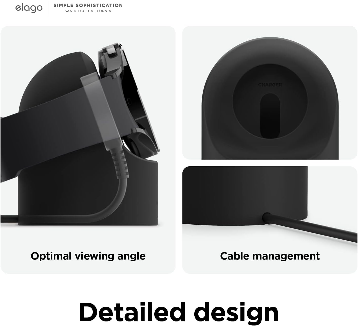Thumbnail 4 de elago GWT2 Charger Stand for Samsung Galaxy Watch (8/8 Classic, 7/Ultra, 6/6 Classic, 5/5 Pro) – Nightstand mode with cable management (black)
