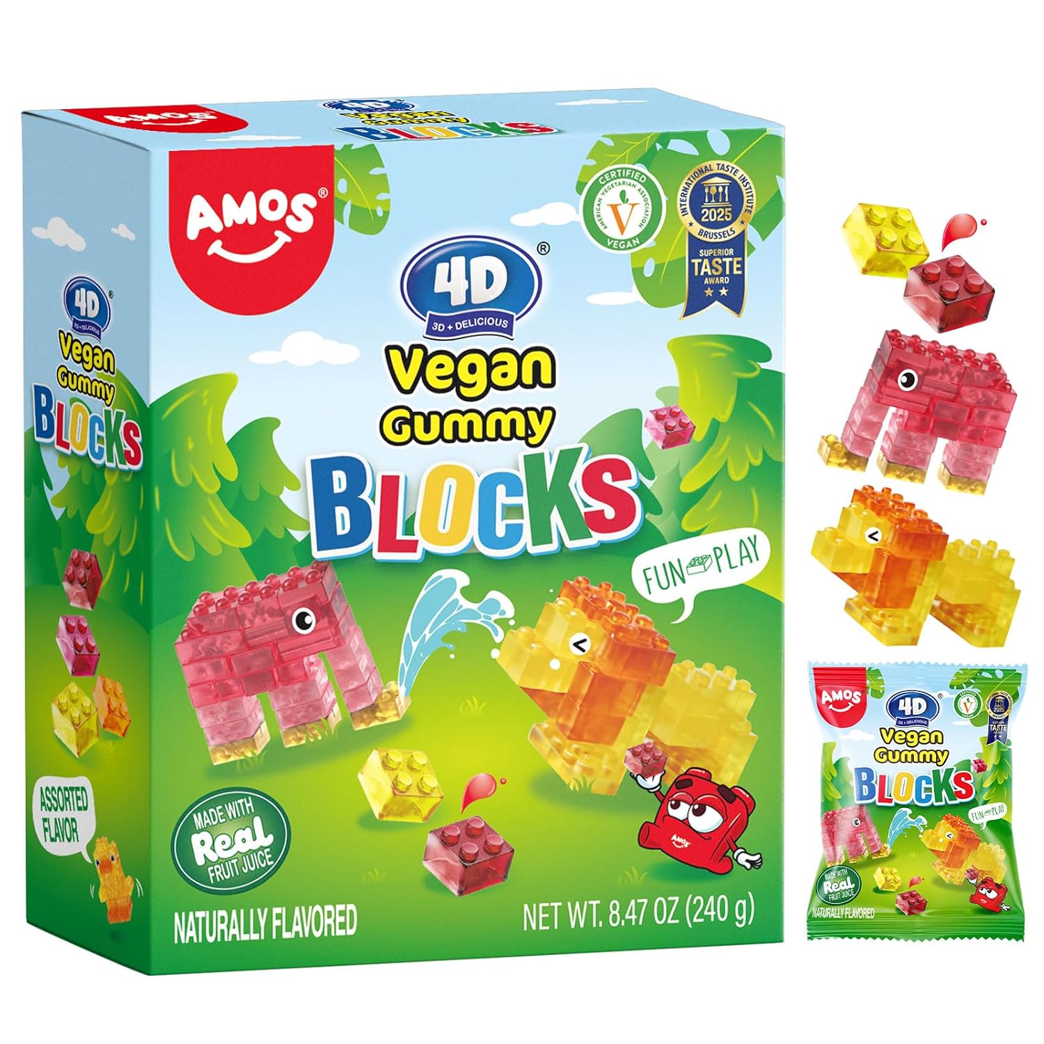 AMOS 3D Fruchtgummis 240 g – 4 Geschmacksrichtungen 🍬