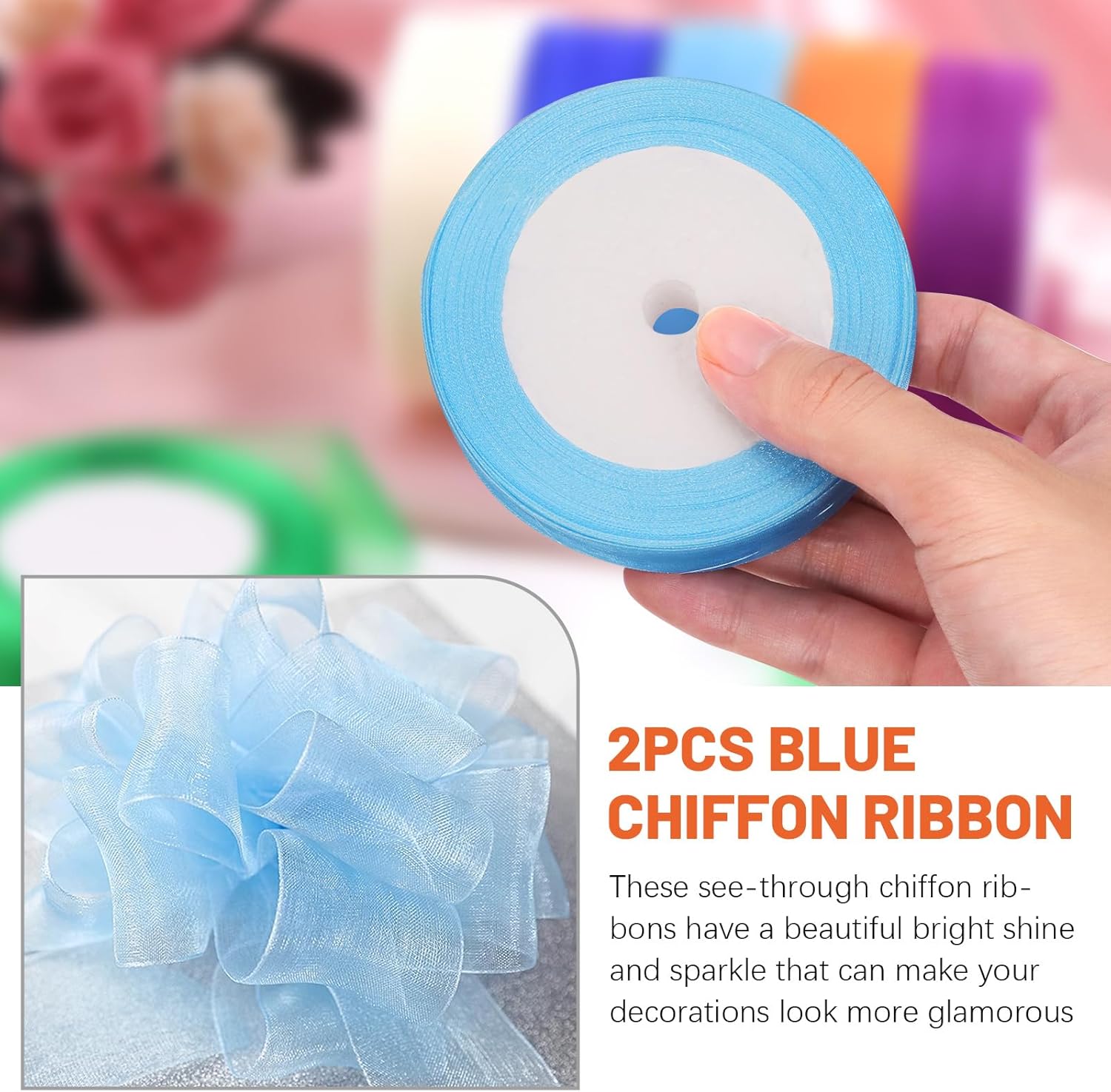 Thumbnail 4 de Tanstic Organza-Band Blau 2 Stück, 25 Yards je 1 Zoll – Transparentes Geschenkband für Verpackung und Blumensträuße