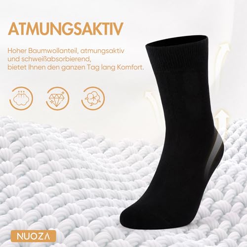 Detalle 2 de NUOZA 12 Paar Socken Damen 35-38 Schwarz – Baumwolle, atmungsaktiv, lange Sportsocken für Freizeit, Büro und Sport