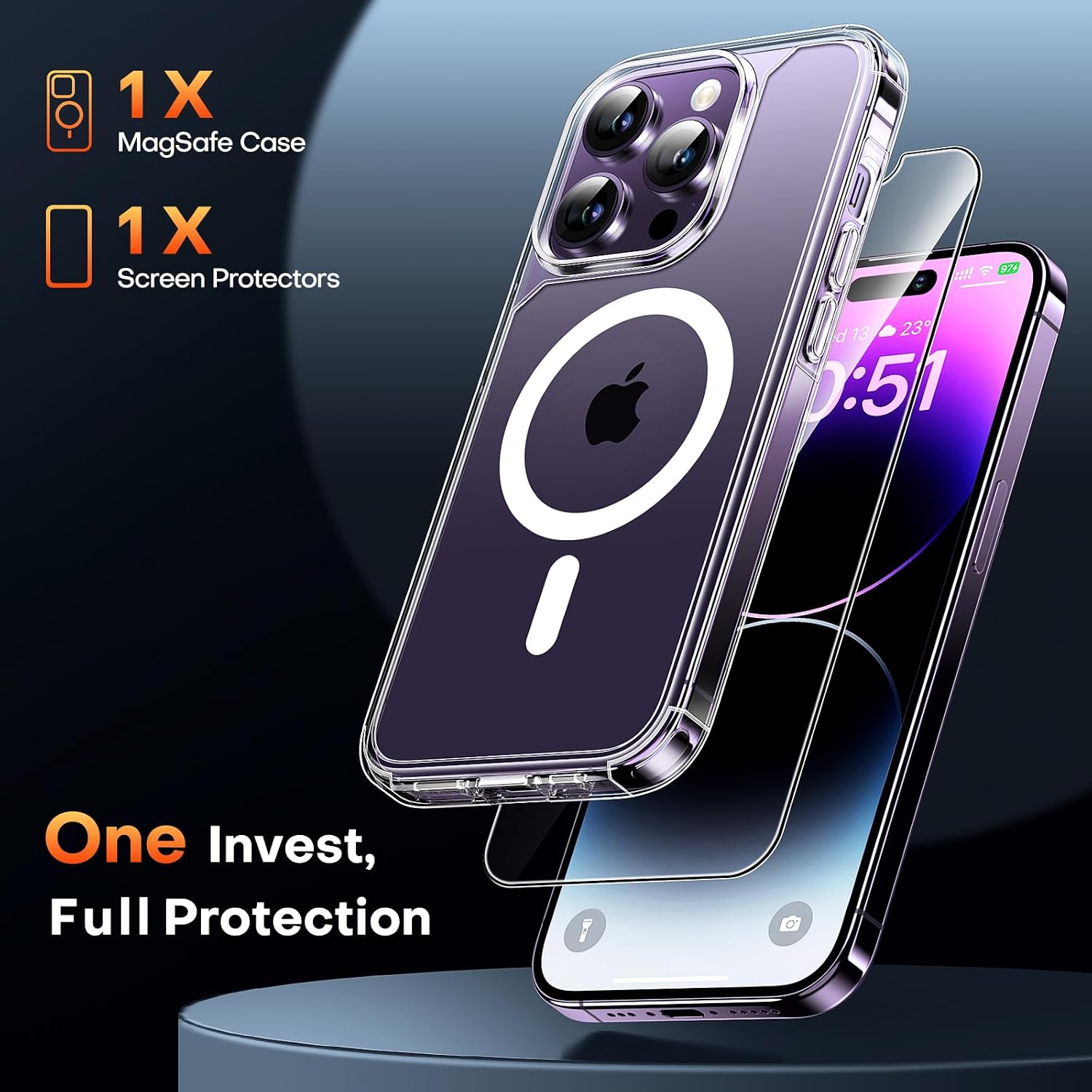 Detalle 2 de TAURI Cover iPhone 14 Pro trasparente con MagSafe e pellicola