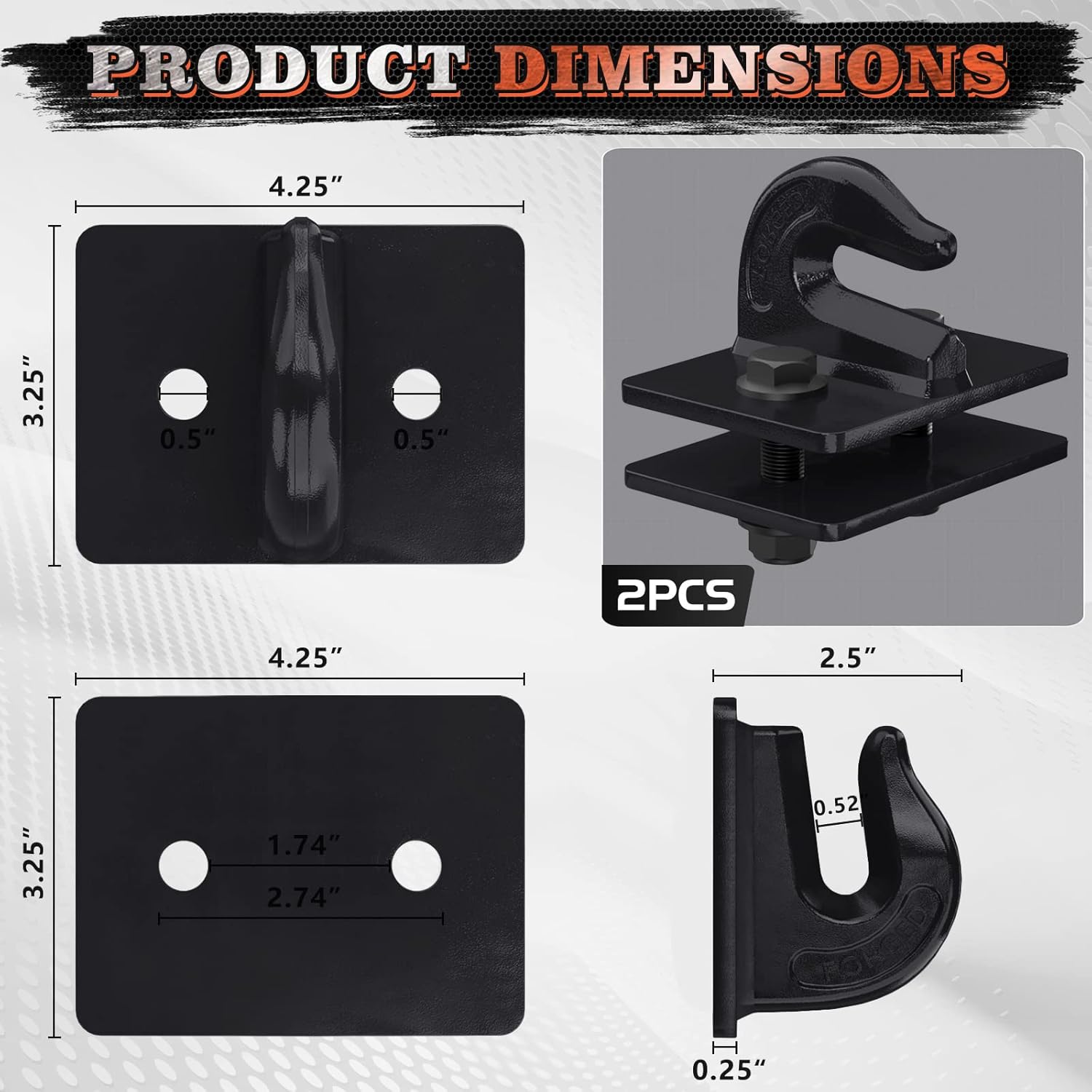 Thumbnail 1 de AMBULL Tractor Bucket Grab Hook Grade 70 Bolt-On Tow Hook, 3/8" Mount (2-Pack) — Forged Steel