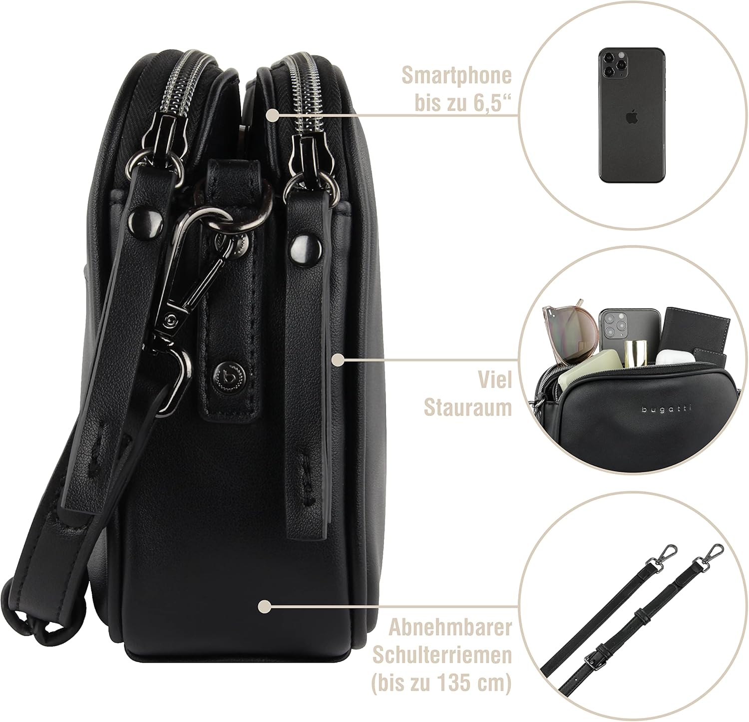 Thumbnail 4 de bugatti Almata kleine Schultertasche Damen – Umhängetasche aus Kunstleder mit verstellbarem Schulterriemen