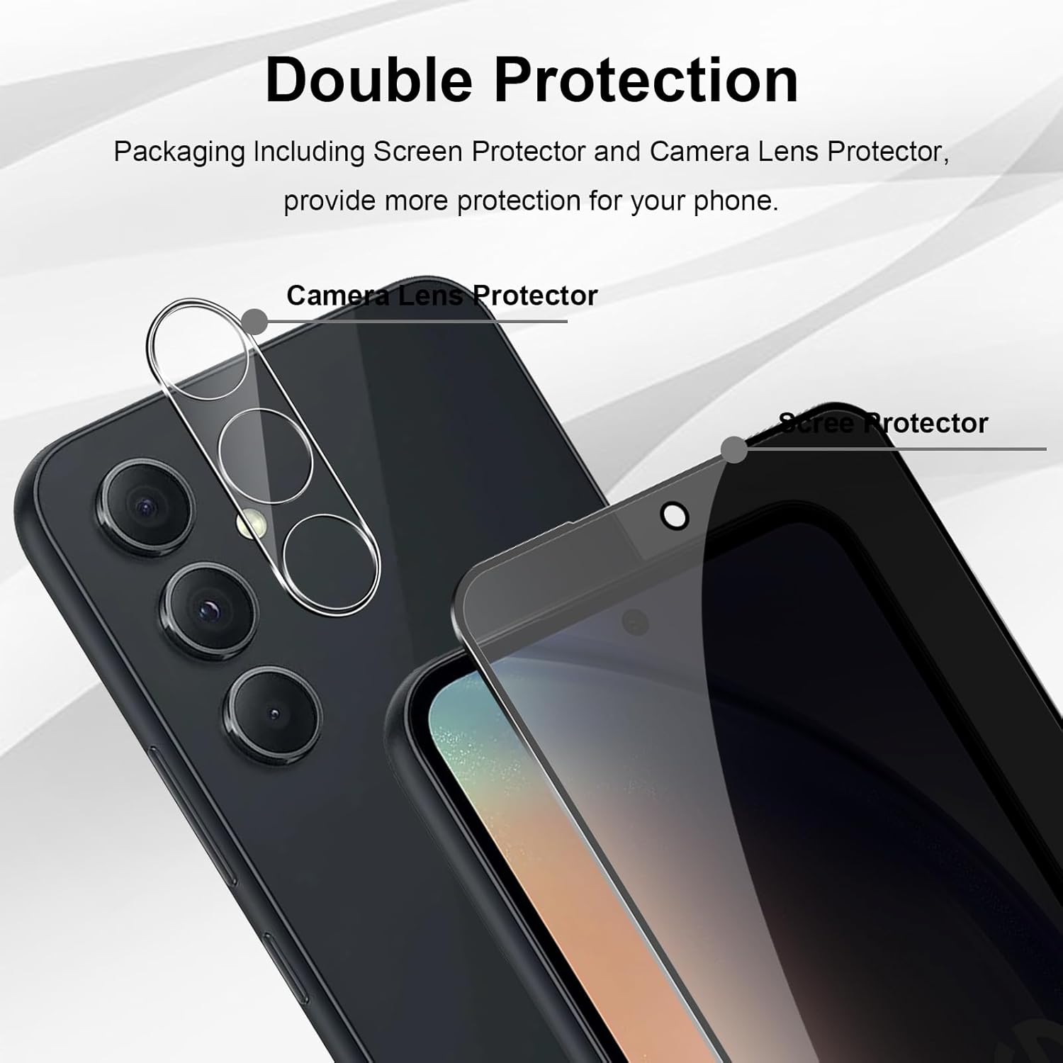 Detalle de Yenwen Sichtschutz für Samsung Galaxy A54 5G – 2er Pack Anti Spy Panzer Displayschutzfolie + 2 Kameraschutzfolie (9H, oleophob, Easy Install)