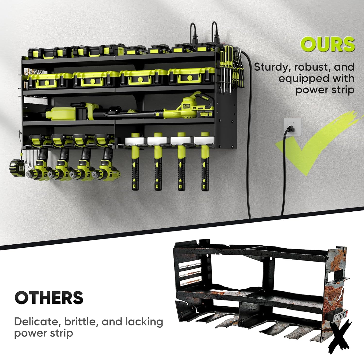Thumbnail 3 de POKIPO Large Power Tool Organizer Wall Mount with Charging Station (4-Layer Metal Tool Storage Rack)