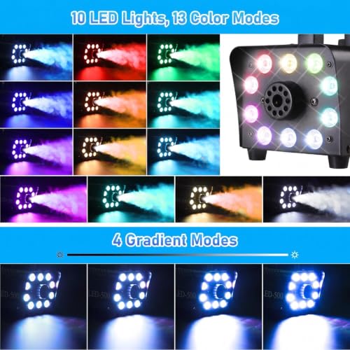 Thumbnail 2 de MAMIZO Fog Machine 500W with 10 RGB LEDs and Wireless Remote – 9–16 m² room coverage