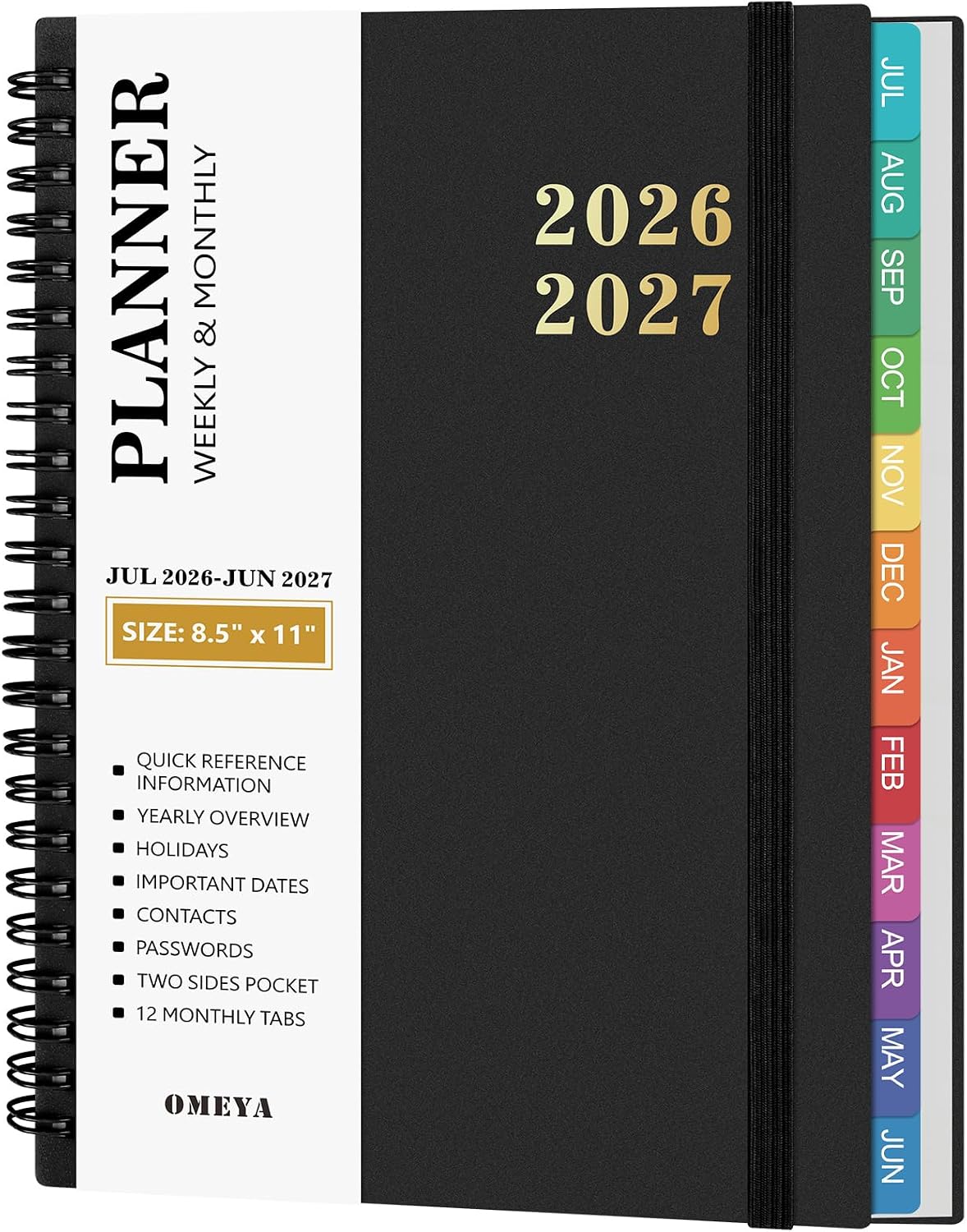 Detalle de OMEYA 2026-2027 Weekly and Monthly Planner, 8.5 x 11 in, Black PVC Cover