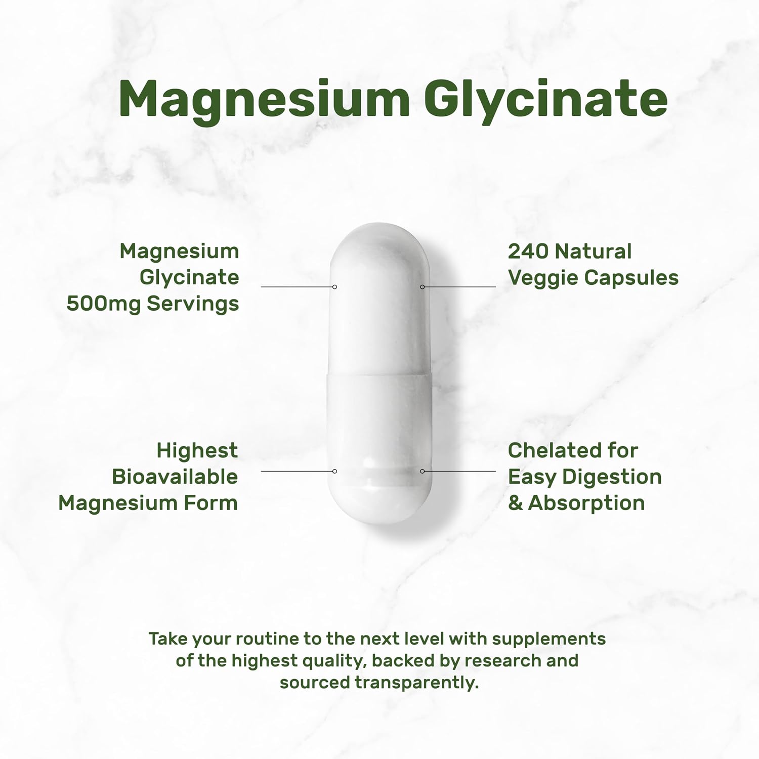 Detalle de Magnesium Glycinate Supplement 240 Veggie Capsules