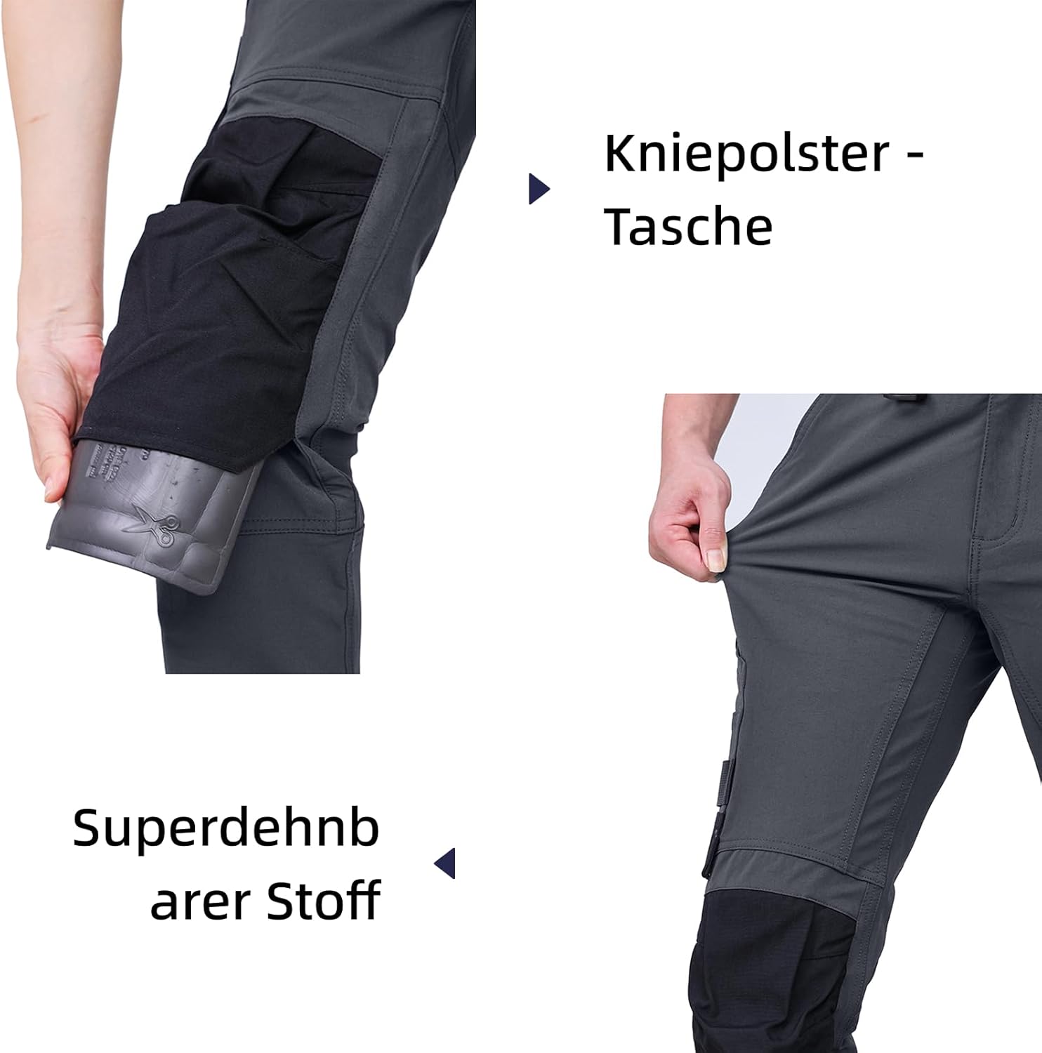 Detalle de WORK IDEA Damen Slim-Fit Stretch Arbeitshose – Kritische Stoffbereiche aus Cordura, strapazierfähig und elegant