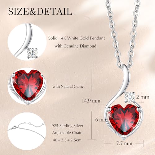 Thumbnail 2 de FANCIME 14ct White Gold Heart Garnet Pendant Necklace with Diamond Detail
