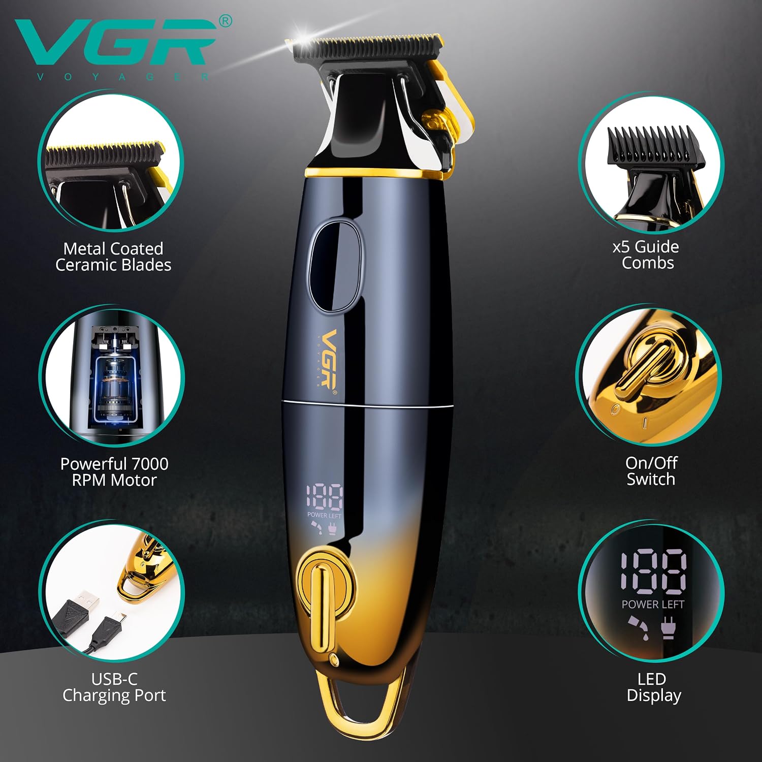 Detalle 2 de VGR Professional Beard Trimmer 180 min ⌛