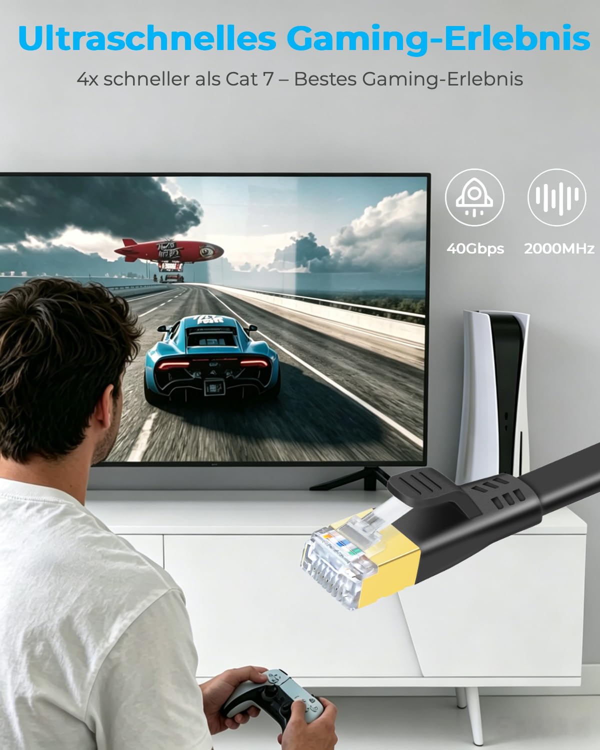 Thumbnail 2 de DDMALL CAT8 Ethernet-Kabel 20m – Hochgeschwindigkeitsnetzwerk mit flachem Design