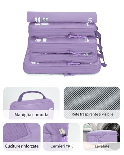 Thumbnail 5 de ECOHUB 5 Pezzi Organizer Valigia Compressione – Set di packing cubes viola chiaro