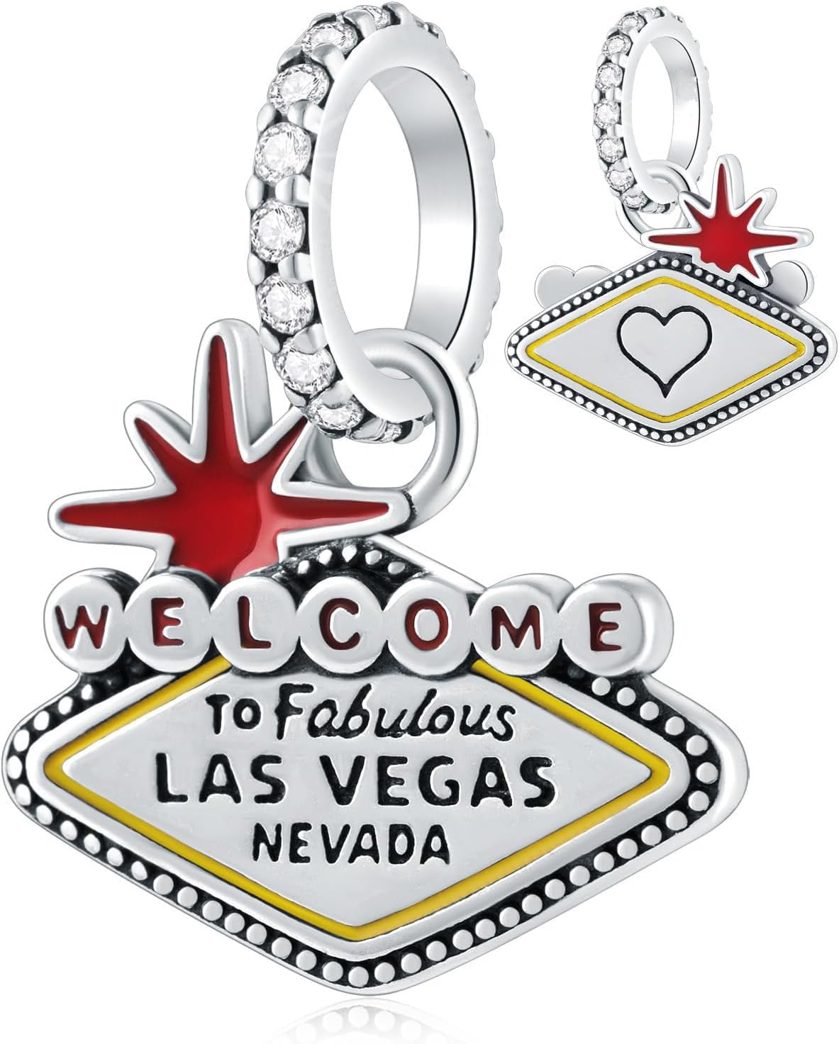 Thumbnail 1 de I Love Travel Theme Charm - 925 Sterling Silver Travel Pendant for European Bracelet