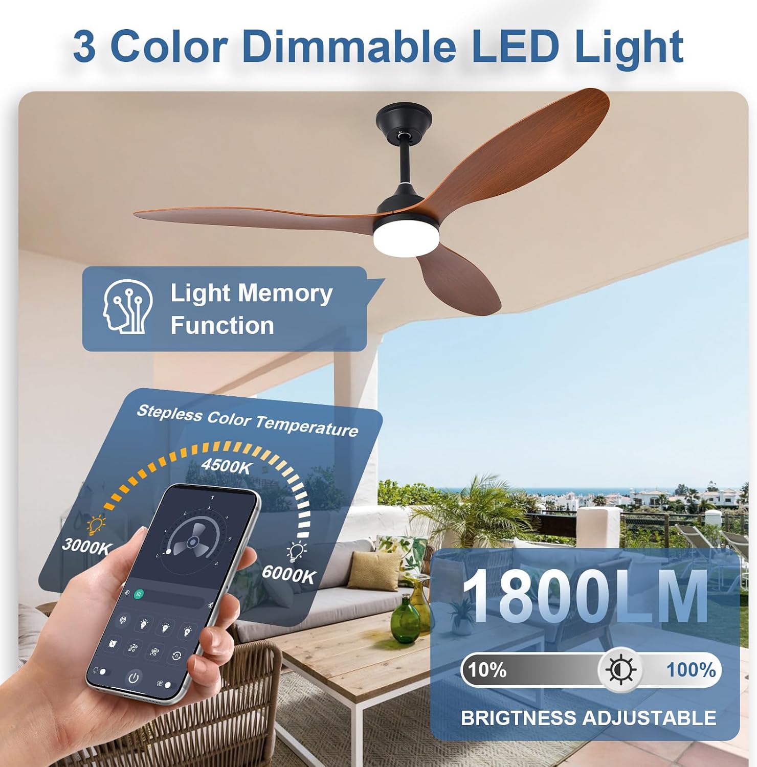 Detalle 2 de AIROPLUX 52IN-3BLD-WT Ceiling Fan with Light, Walnut, 3 ABS Blades
