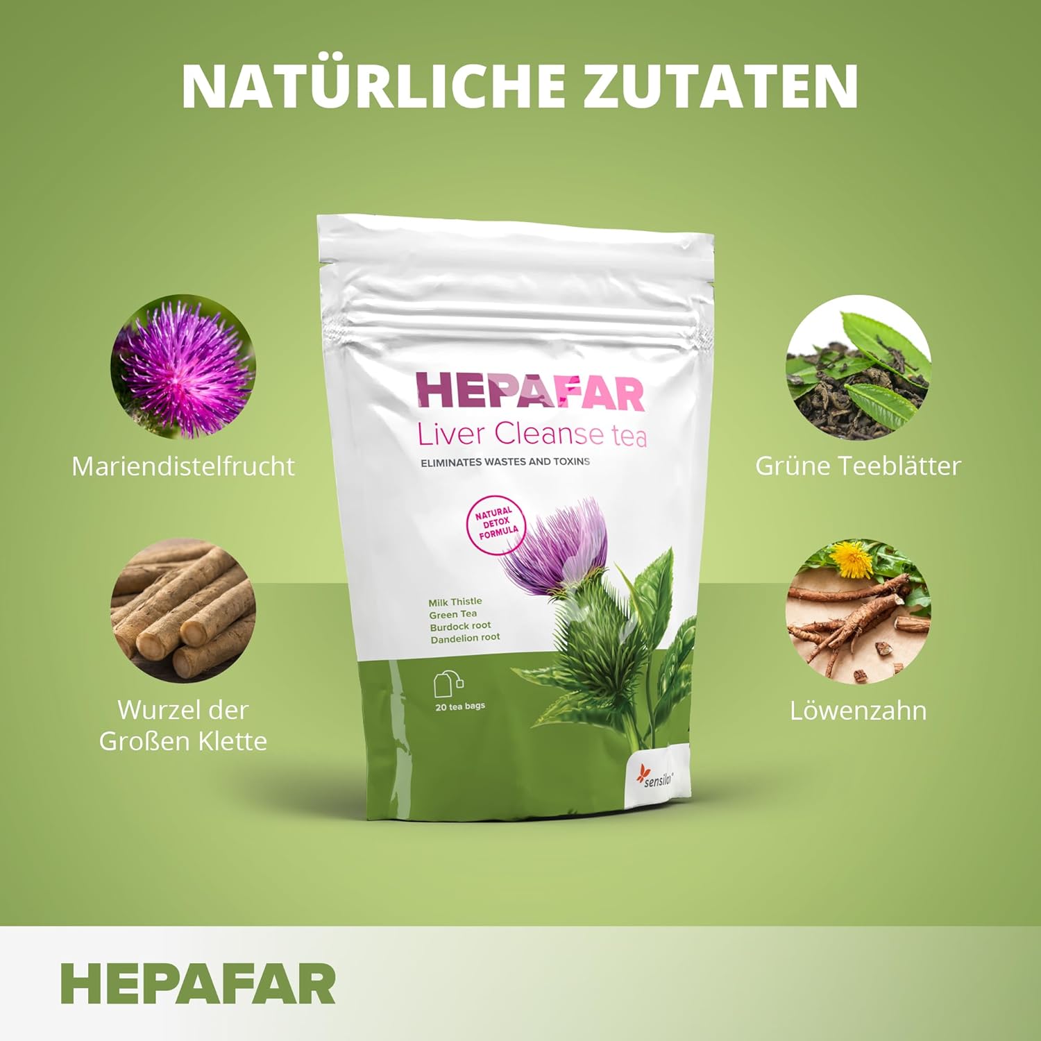 Thumbnail 2 de Sensilab Leber Entgiften Kräutertee mit Löwenzahn, Mariendistel & Grünem Tee (80 Teebeutel)