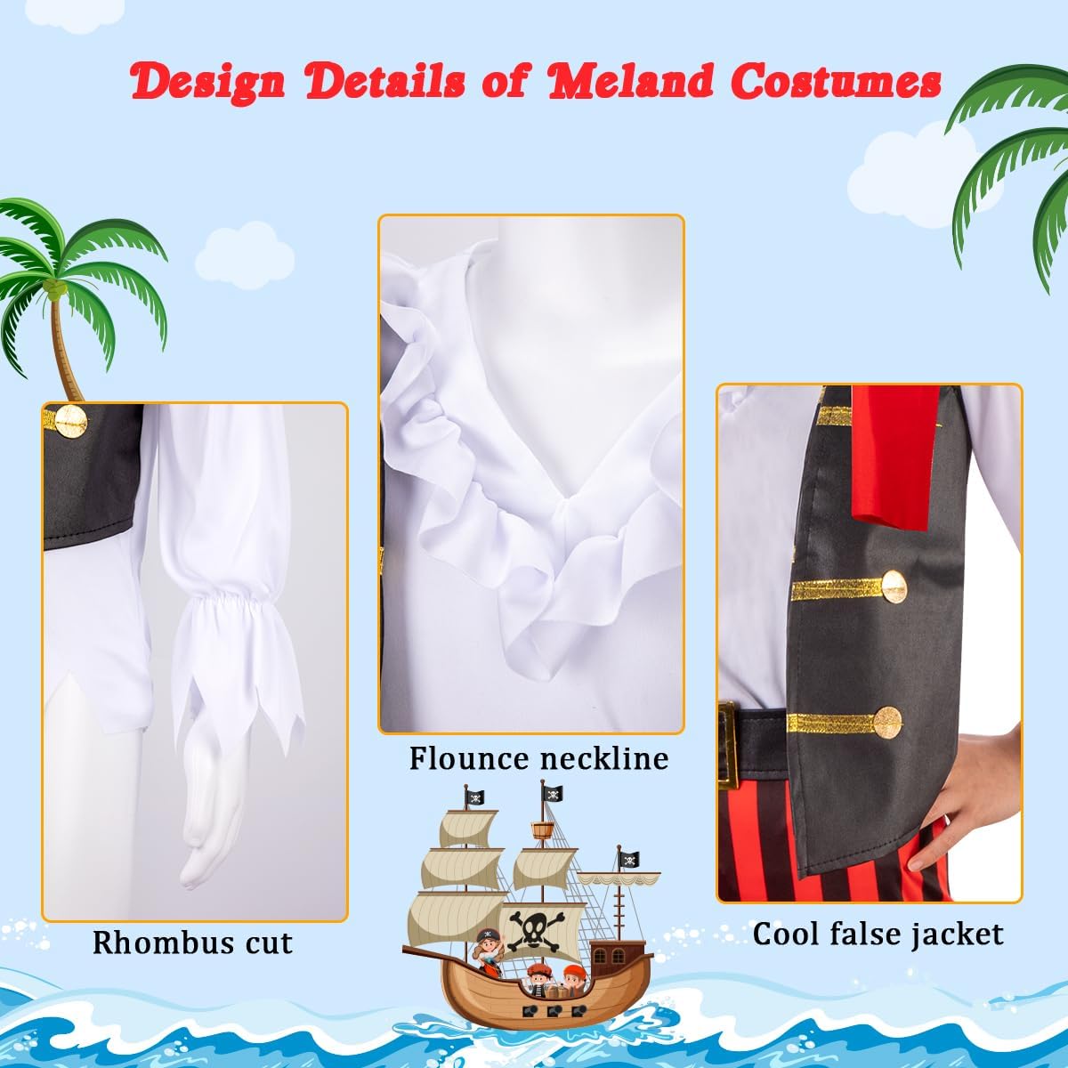 Detalle de MELAND Pirate Costume Kids: Complete Dress-Up Set for 3–10 Year Olds