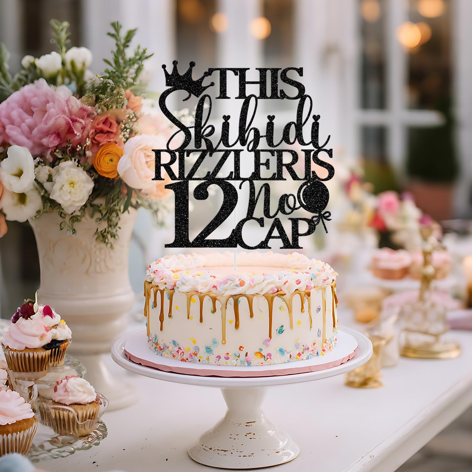 Detalle de 12th Birthday Cake Topper, Black Glitter