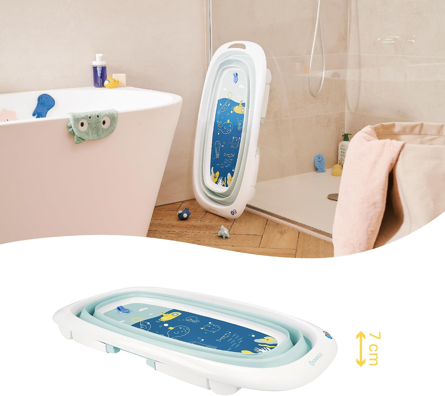 Thumbnail 2 de Badabulle Vaschetta da bagno pieghevole per bambini – Ultra compatta, 35 L, piedini antiscivolo, tappo termico e maniglia