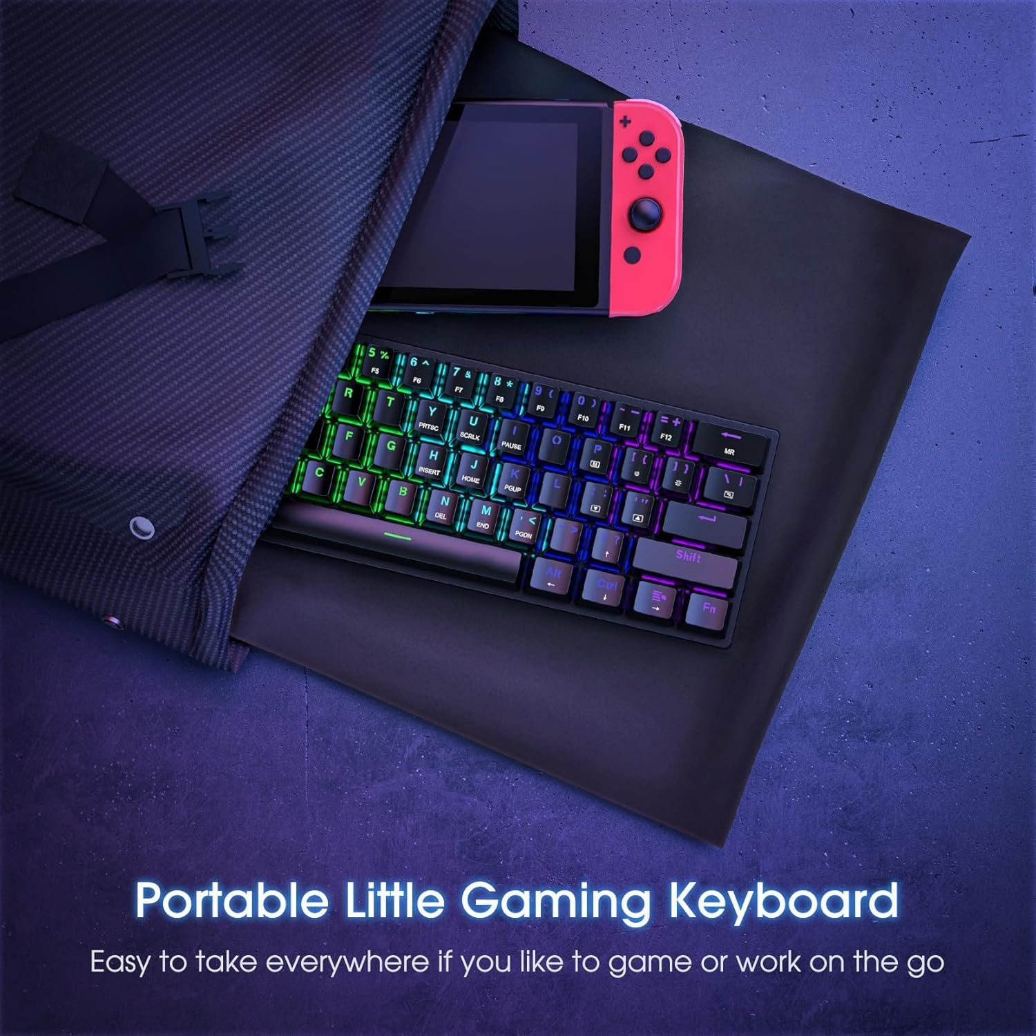 Thumbnail 4 de CACKBIRD Portable 60% Mechanical Gaming Keyboard (Blue Switches, 61 Keys, Wired, LED Backlit)