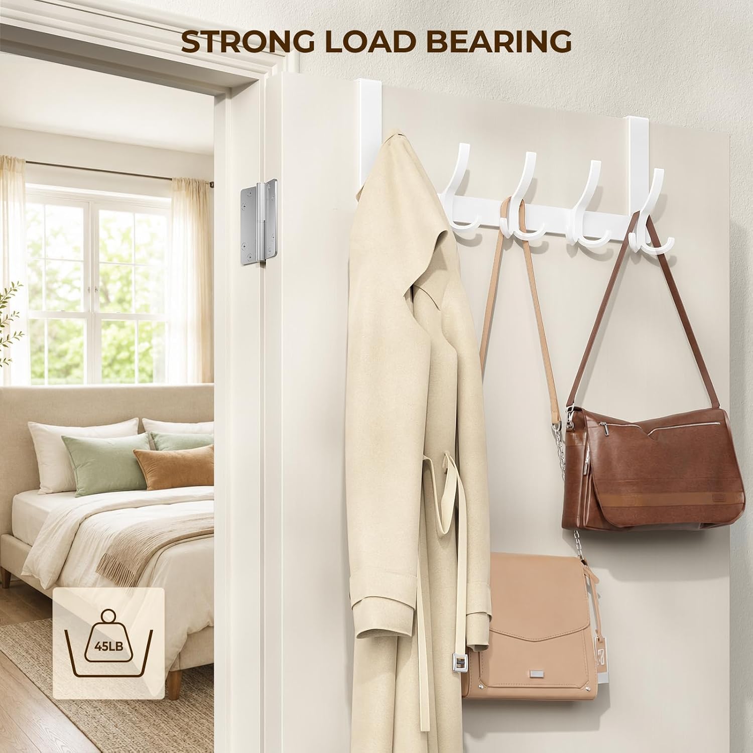 Detalle de Optish TRI-1P Over-the-Door Hook Rack, 15 Hooks, White Matte Finish
