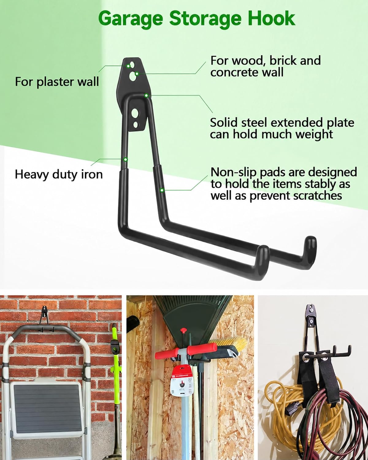 Detalle de PIYILO Garden Tool Organizer, 48-Inch Rail with 18 Rubber-Coated Hooks