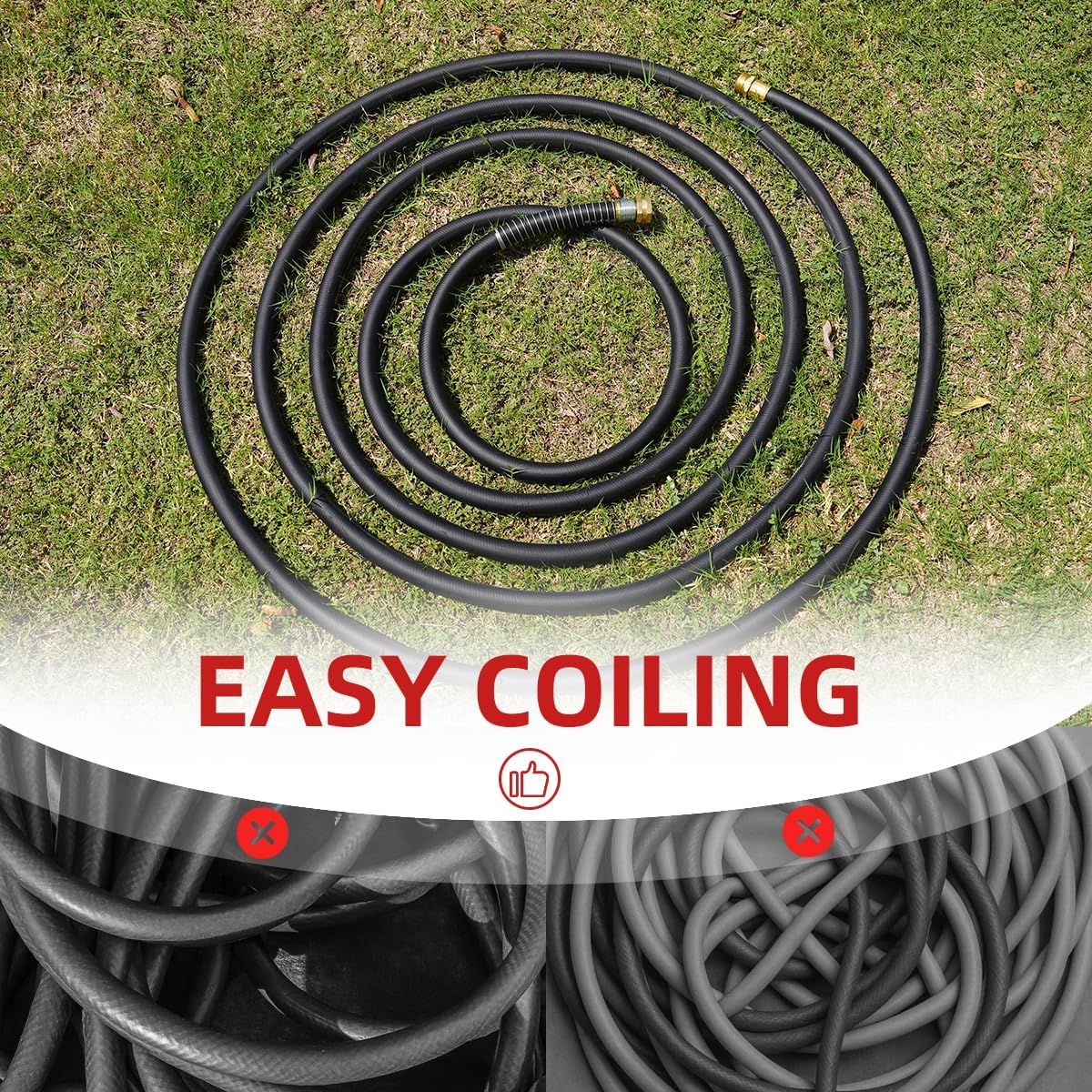 Detalle de Wiseflow 25 ft Garden Hose, 3/4-Inch Heavy-Duty Rubber, 5-Layer Braid