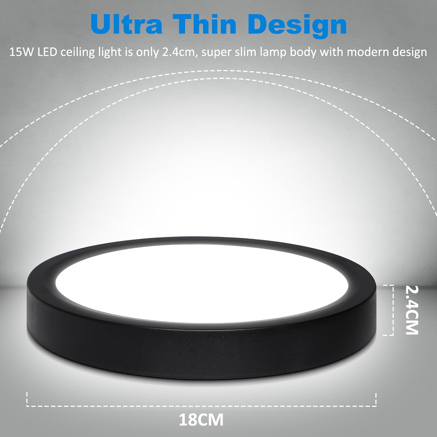 Detalle de Befurglor LED Ceiling Lights 15W, 1500LM Daylight White – 2 Pack, Black, IP44 Bathroom-Friendly Flush Mount