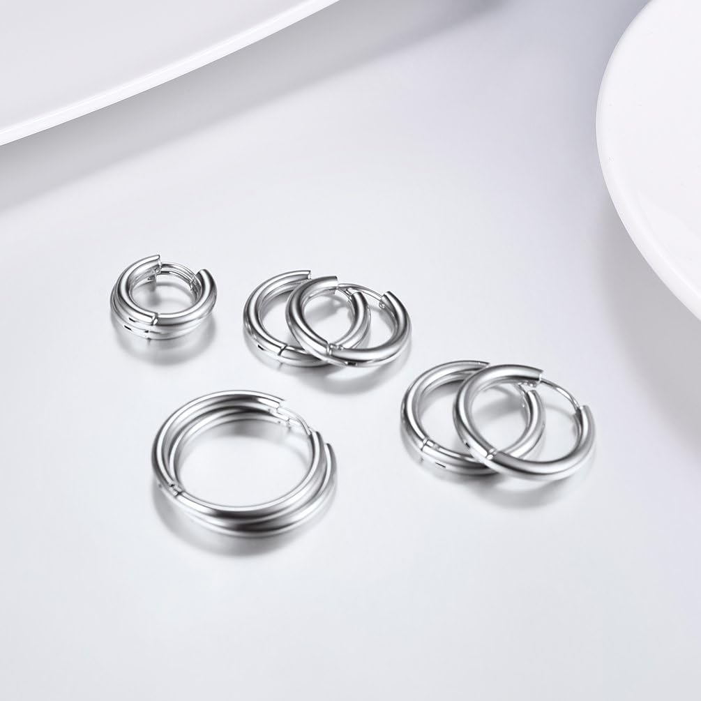 Thumbnail 2 de Lot de boucles d’oreilles PROSTEEL petits créoles unisex en acier inoxydable (4 paires) diamètres 10/14/16/20 mm