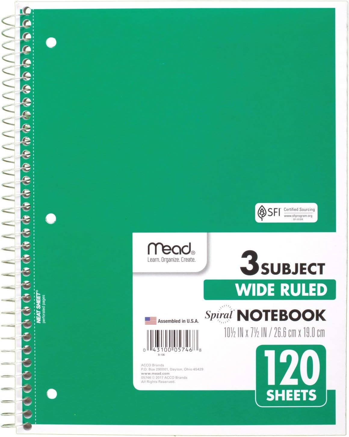 Detalle 2 de Mead 3-Subject Notebook, 120 Sheets