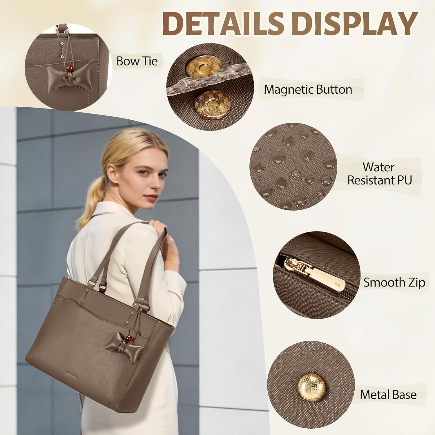 Detalle de RAINSMORE Borsa Donna Grande Porta PC 14 Pollici Impermeabile: tote elegante con multi-scomparti